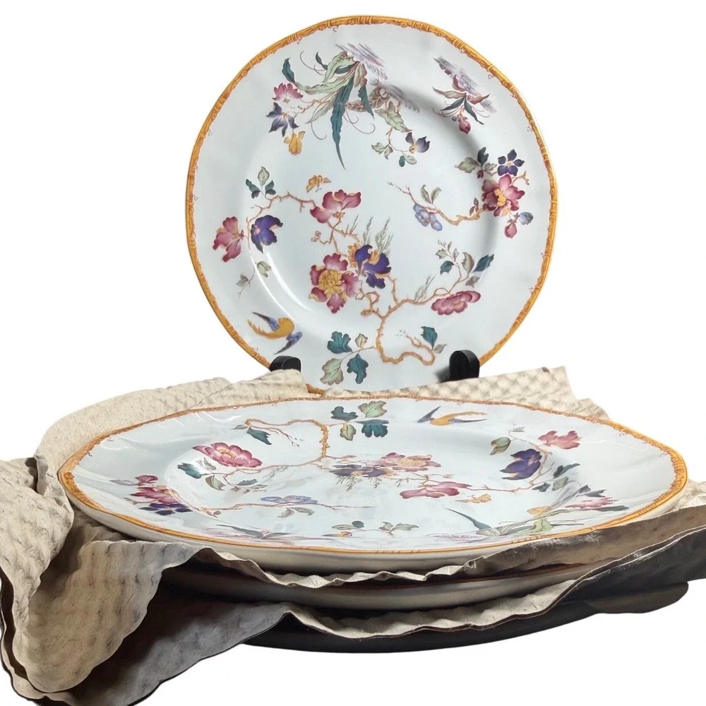 4 Wedgwood Devon Rose Floral Bird Chinoiserie Salad Plates Scalloped Border 8